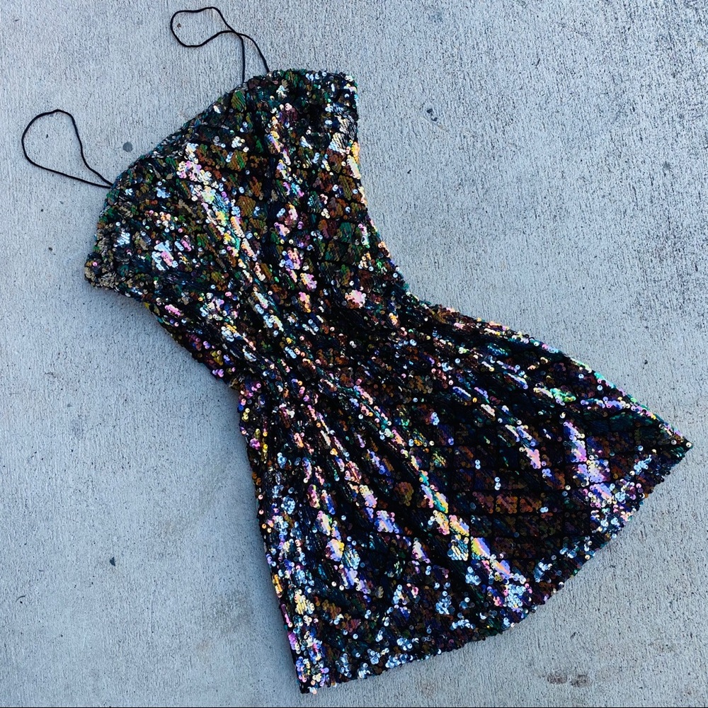 Topshop Green Sequin Mini Dress